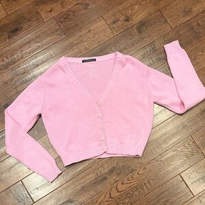 Brandy Melville Pink V-Neck Button-Up Sweater
